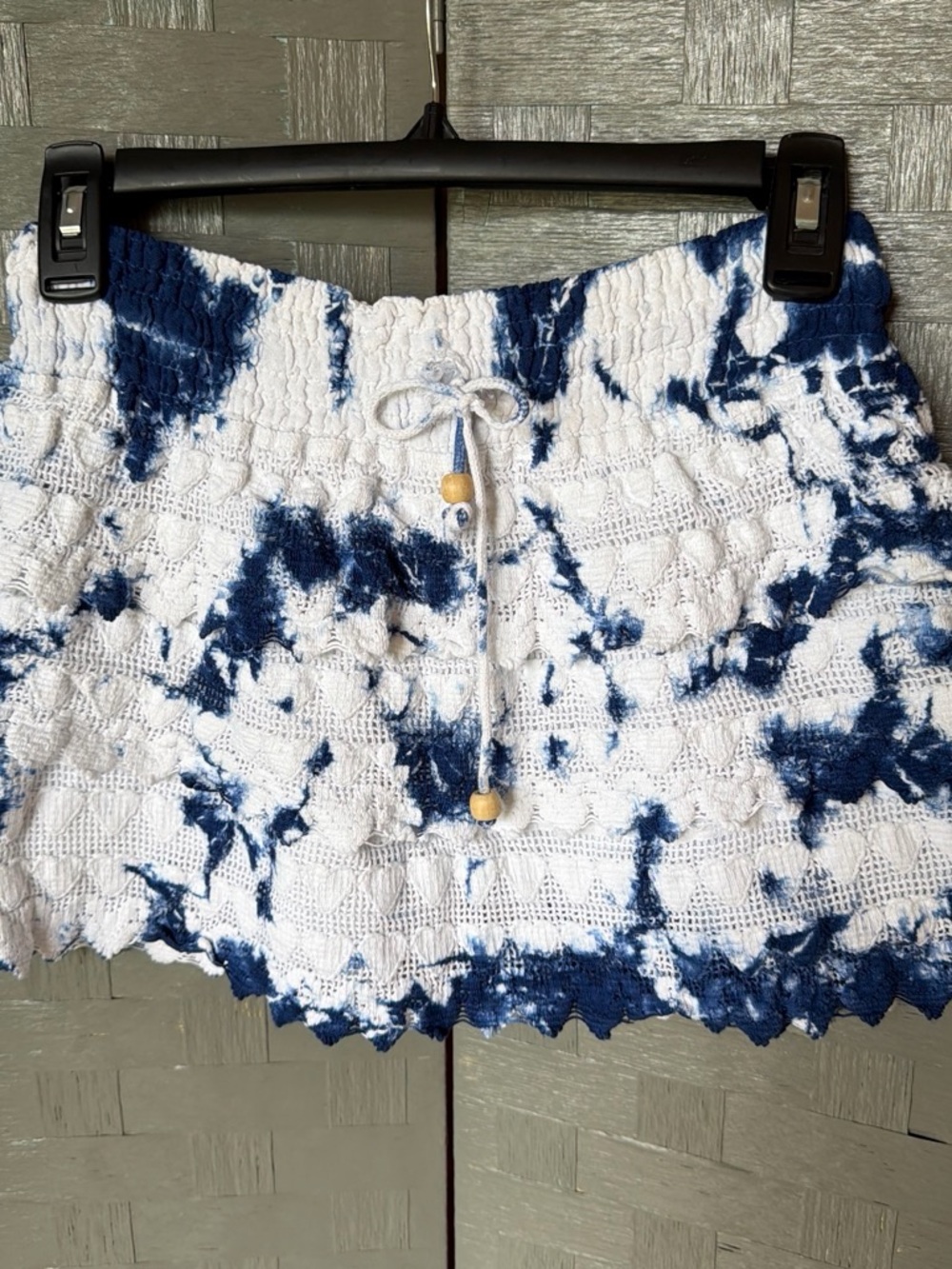 Tie-Dye Blue and White Crochet Skort with Drawstring